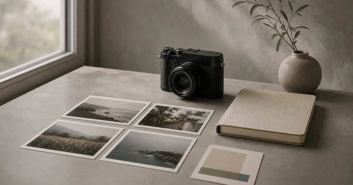 Receptree Review workflow showing a local Fujifilm photo folder, grouped gallery, and saved recipe cards