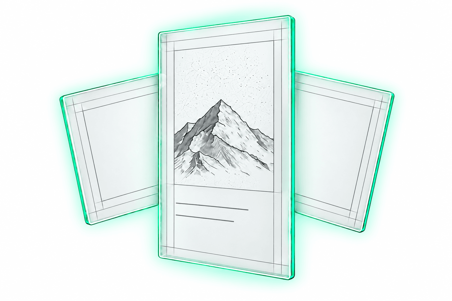 Three Studio photo-card templates with a mountain illustration
