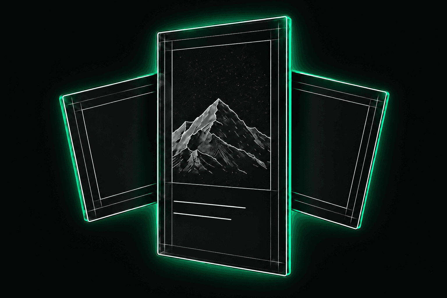 Three illuminated Studio photo-card templates with a mountain illustration